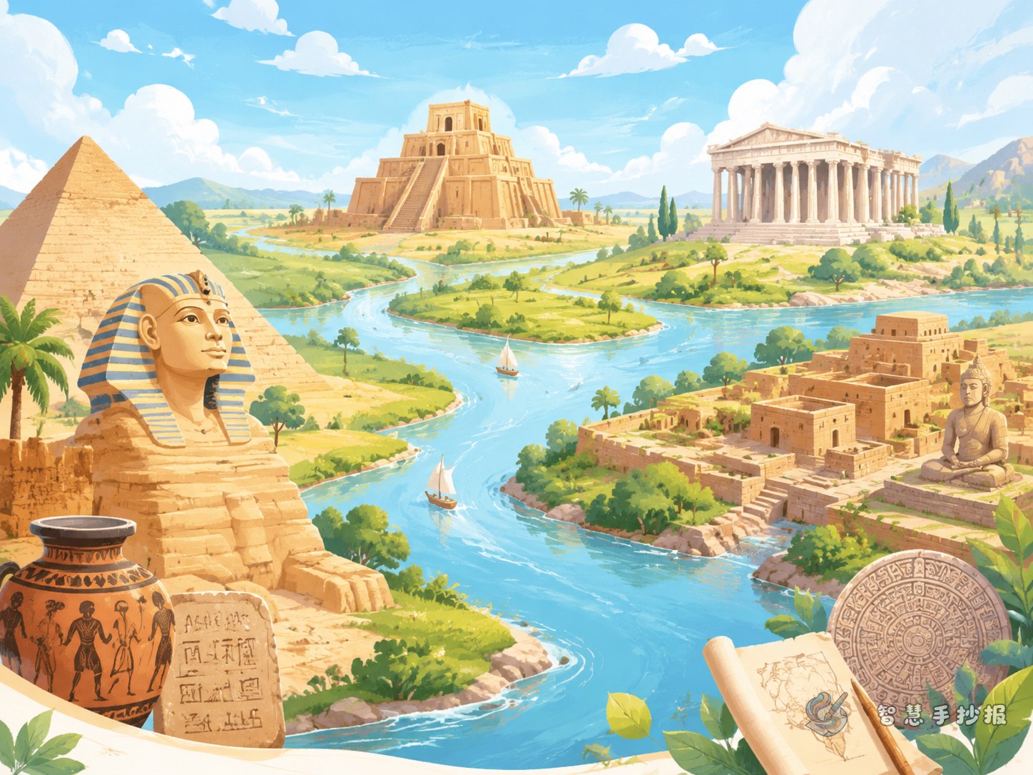 How to Write a Four Ancient Civilizations Handwritten Newspaper Through Rivers - Poster topic cover image