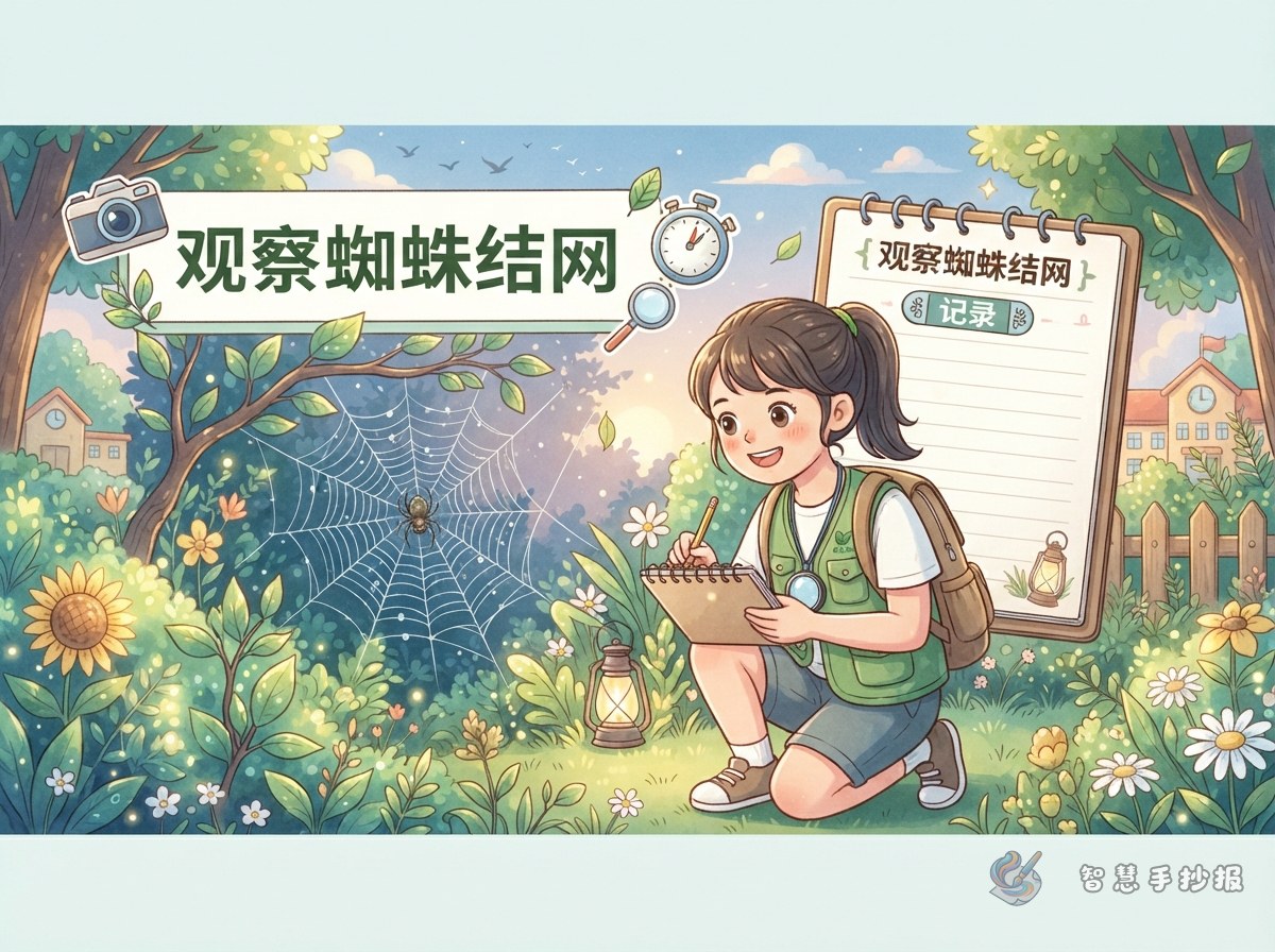 观察蜘蛛结网手抄报怎么写？从等待到记录的完整思路 - 智慧手抄报专题封面图