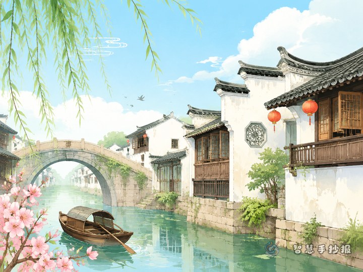 江南水乡古镇手抄报怎么设计更有传统建筑韵味 - 手抄报专题封面