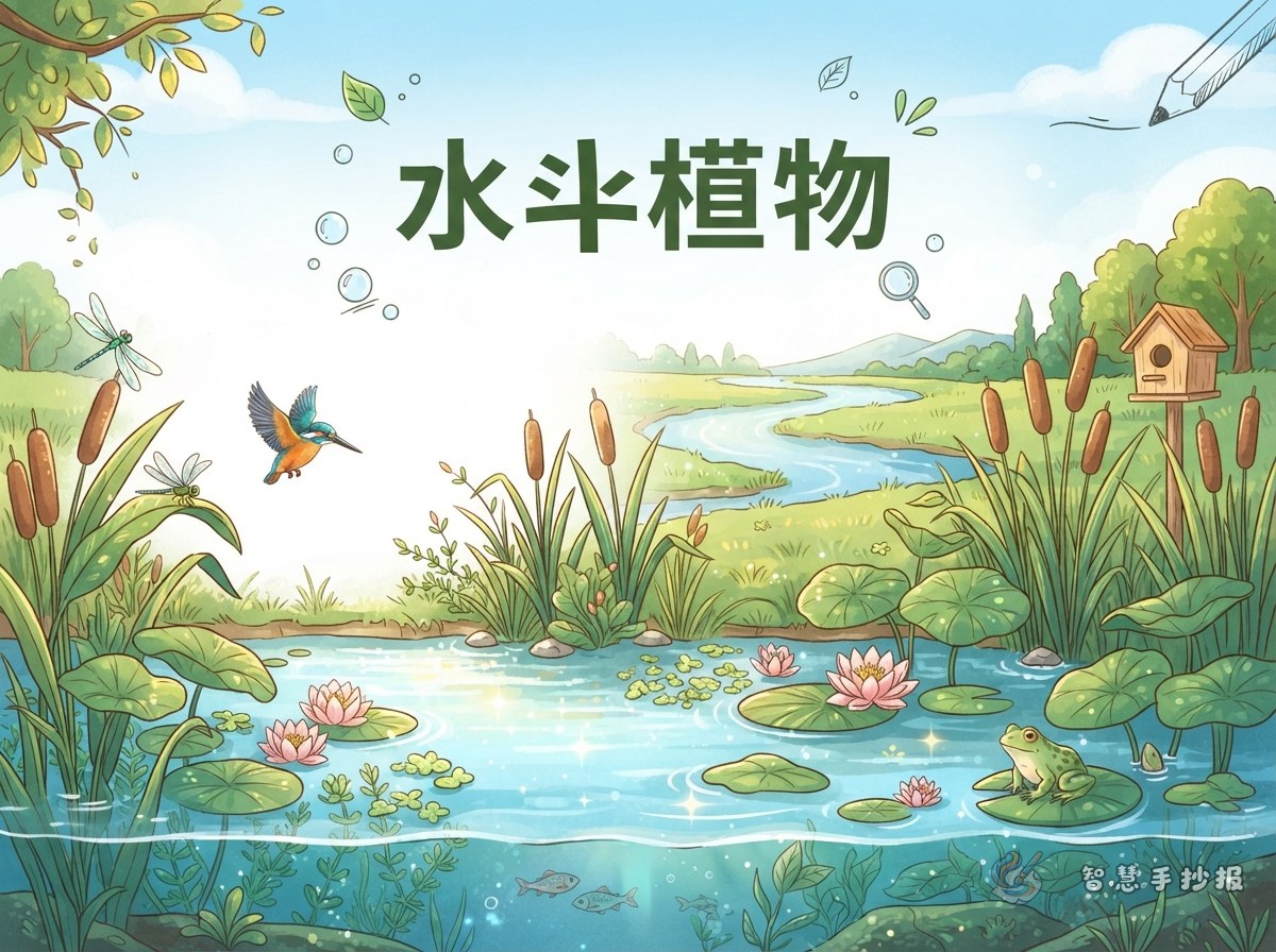 河流湿地里的水生植物手抄报怎么画 - 智慧手抄报专题封面图