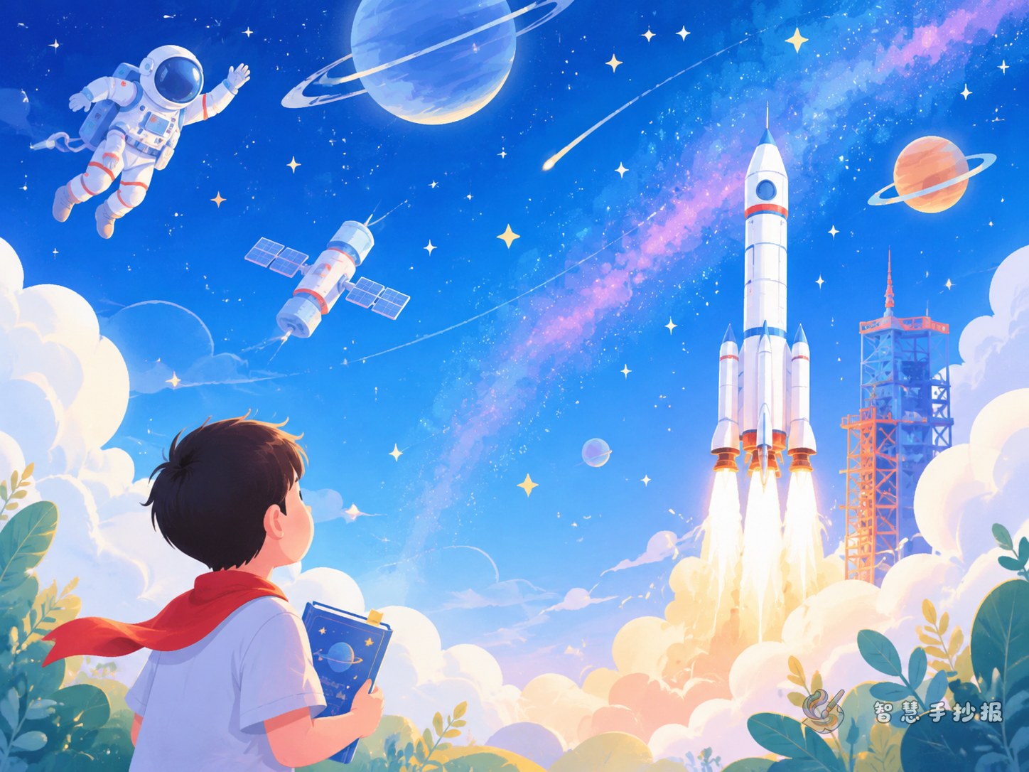 航天科技强国梦想手抄报可以写少年追星辰的内容吗？ - 智慧手抄报专题封面图