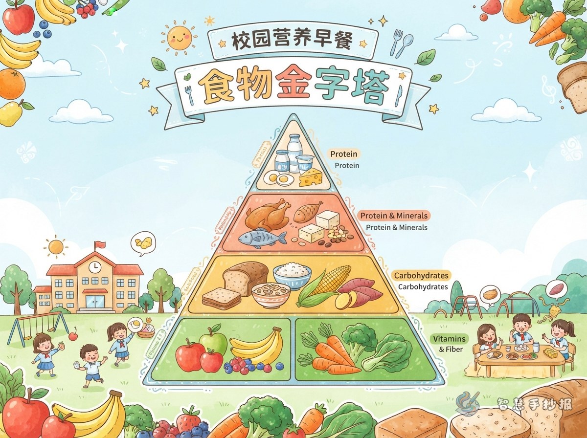 早餐食物金字塔手抄报怎么画？四层结构讲清校园营养搭配 - 智慧手抄报专题封面图