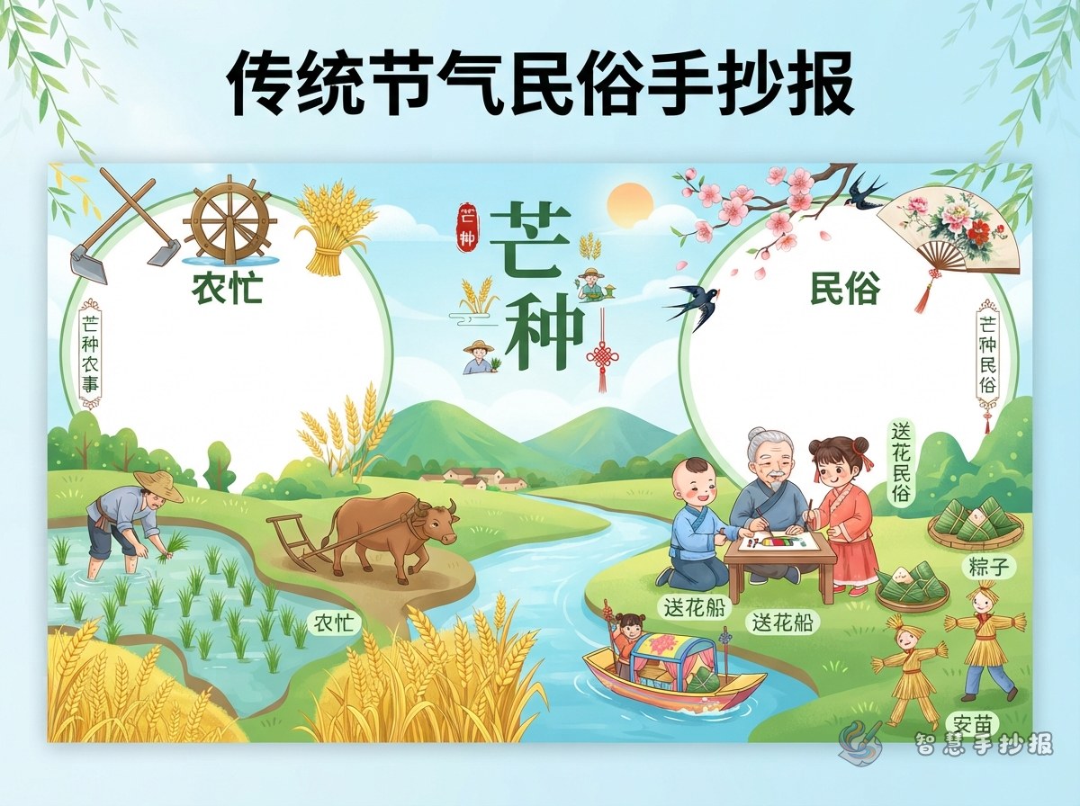 芒种手抄报怎么把农忙和民俗内容写得有条理？ - 智慧手抄报专题封面图