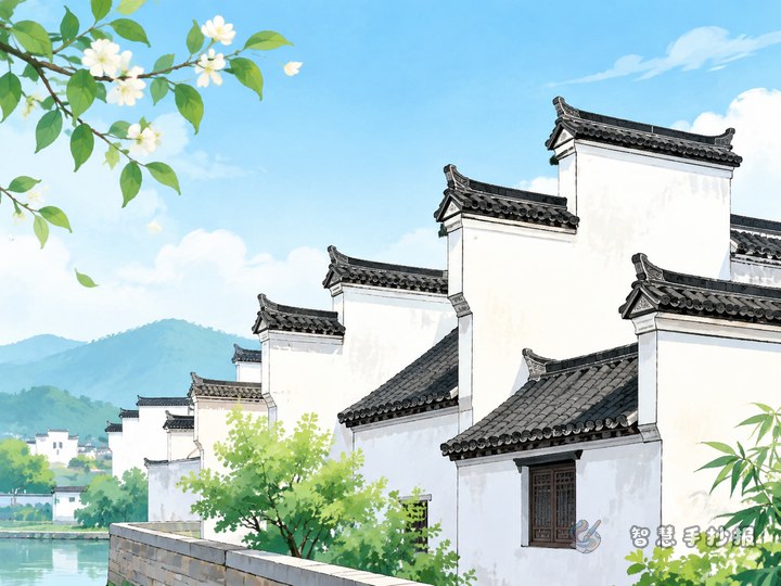 徽派建筑手抄报怎么画出白墙黑瓦和马头墙 - 相关内容封面
