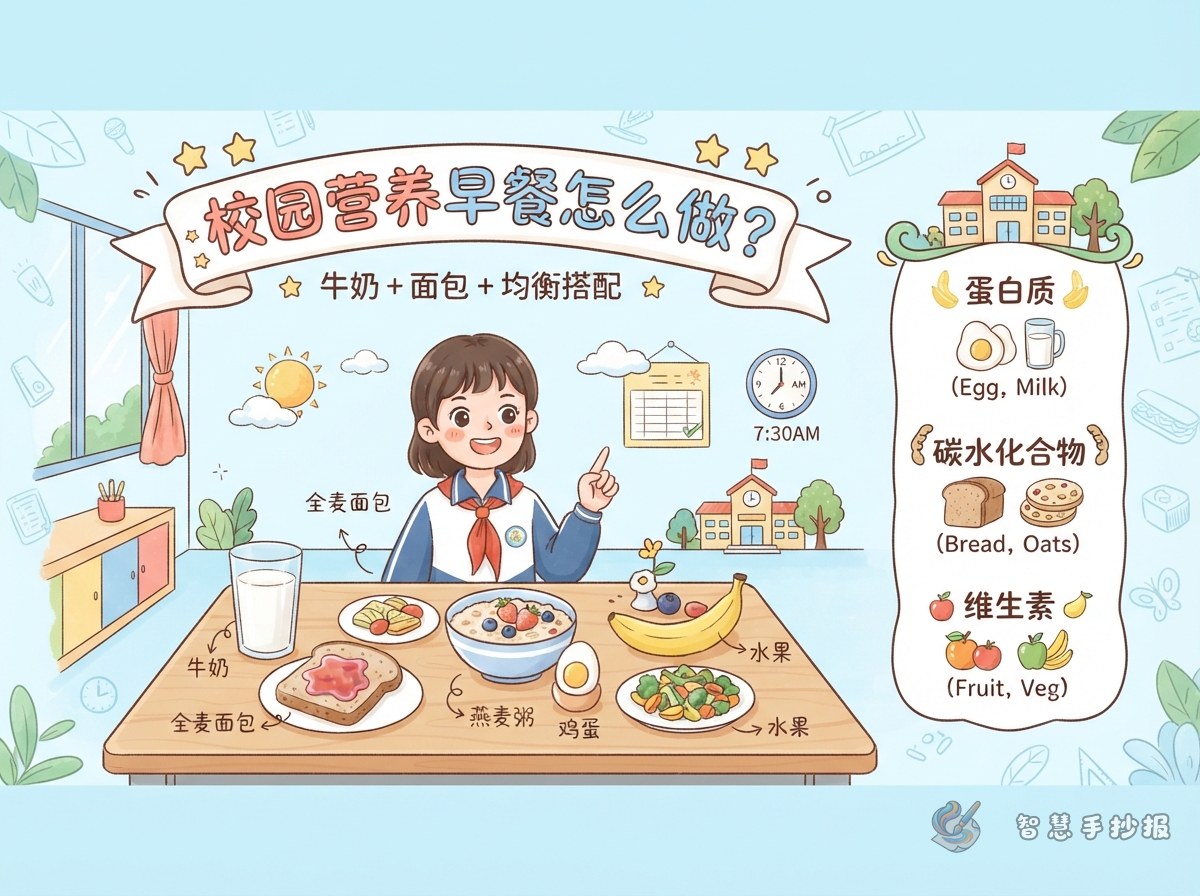 牛奶加面包就够了吗？早餐营养搭配手抄报怎么做 - 智慧手抄报专题封面图