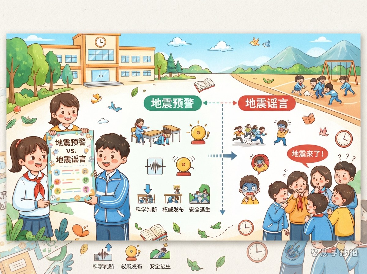 地震预警和地震谣言怎么区分手抄报内容怎么写 - 智慧手抄报专题封面图