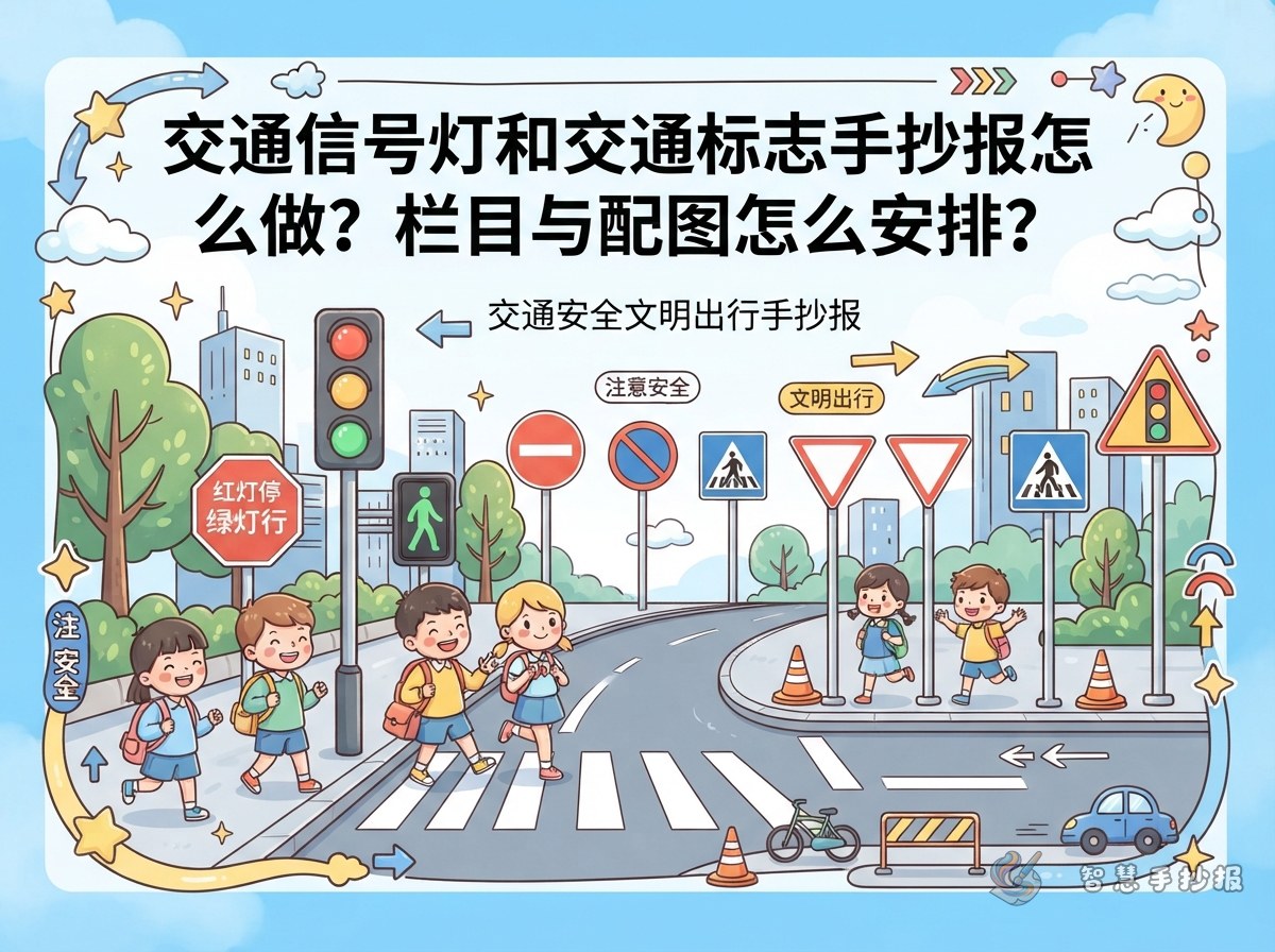 交通信号灯和交通标志手抄报怎么做？栏目与配图怎么安排？ - 智慧手抄报专题封面图