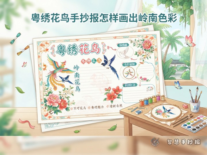粤绣花鸟手抄报怎样画出岭南色彩 - 相关内容封面