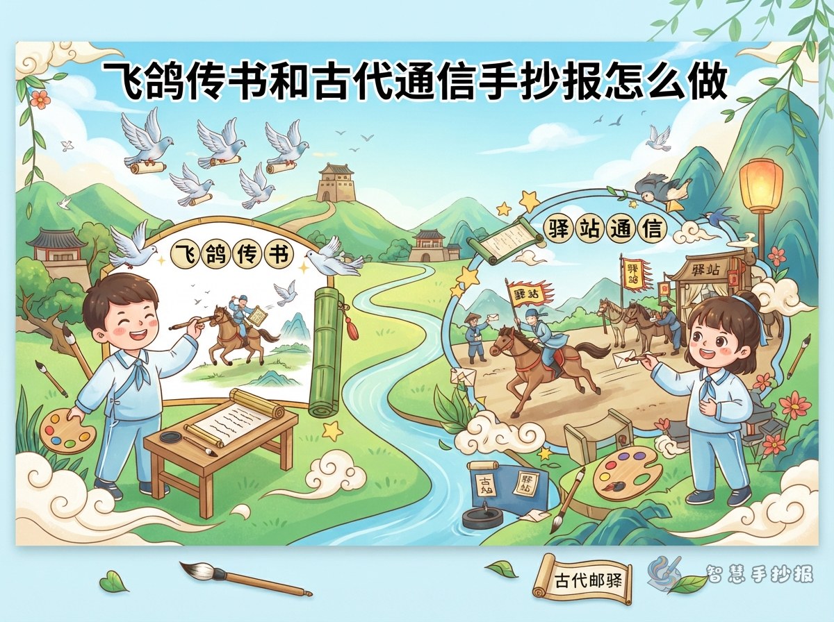 飞鸽传书和古代通信手抄报怎么做 - 智慧手抄报专题封面图