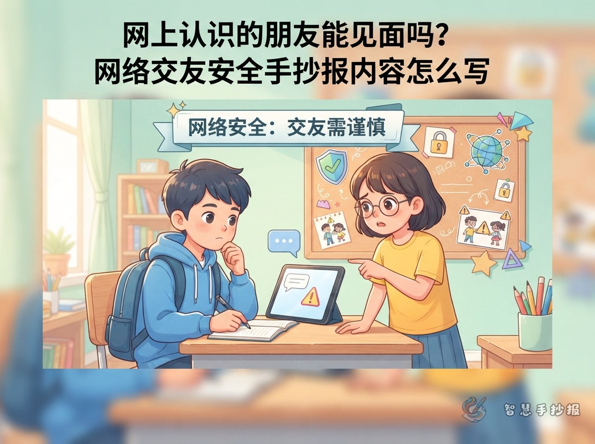 网上认识的朋友能见面吗？网络交友安全手抄报内容怎么写 - 智慧手抄报专题封面图