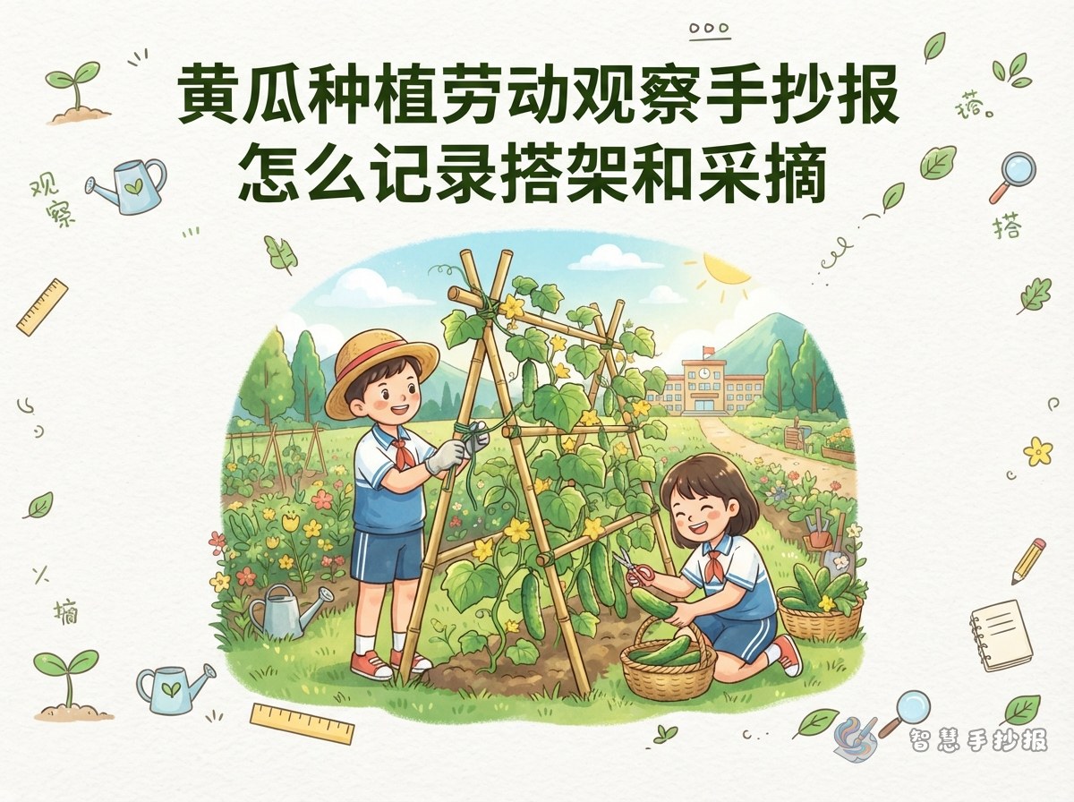 Cucumber Planting Observation Handwritten Newspaper: How to Record Trellising and Picking - Poster topic cover image
