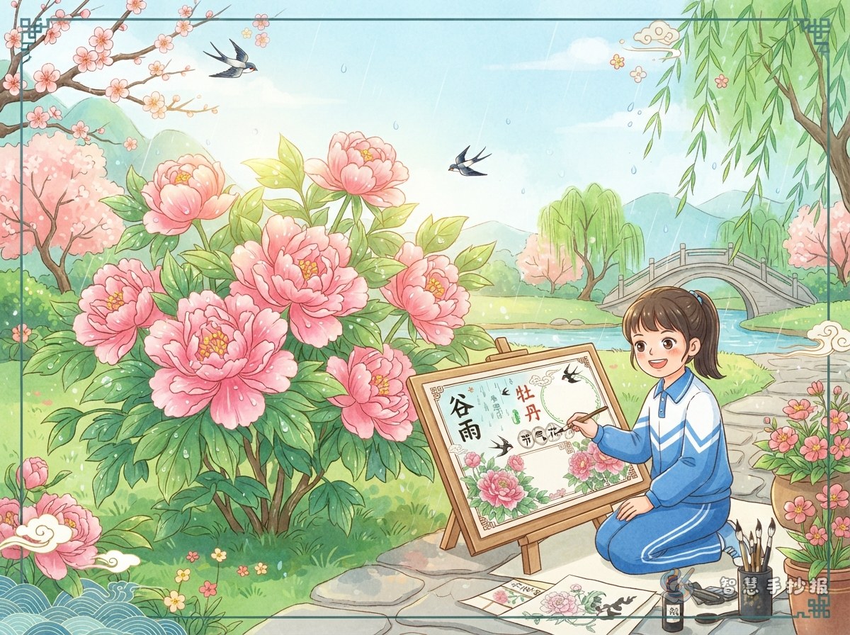 谷雨手抄报为什么画牡丹？节气花卉内容和版面怎么设计 - 智慧手抄报专题封面图
