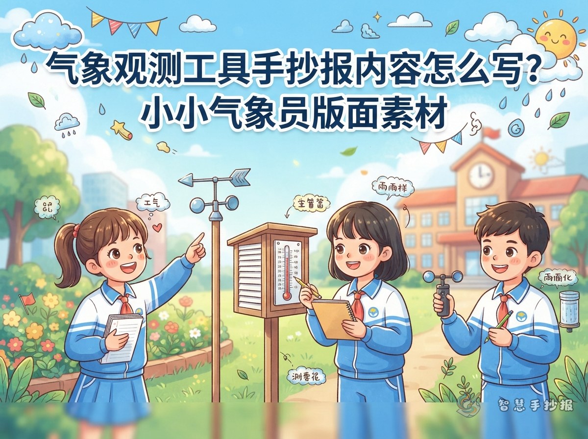 气象观测工具手抄报内容怎么写？小小气象员版面素材 - 智慧手抄报专题封面图
