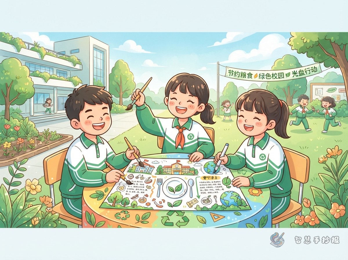 把光盘行动画进节能减碳手抄报怎么写？ - 智慧手抄报专题封面图
