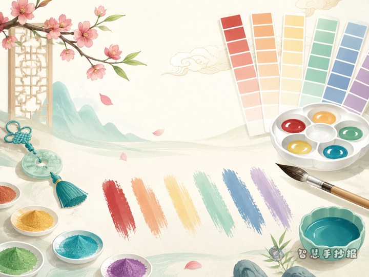 How can I present traditional Chinese color names and color matching in a hand-copy newspaper? - Sketch cover for Traditional Chinese Colors and Color Matching Handwritten Newspaper