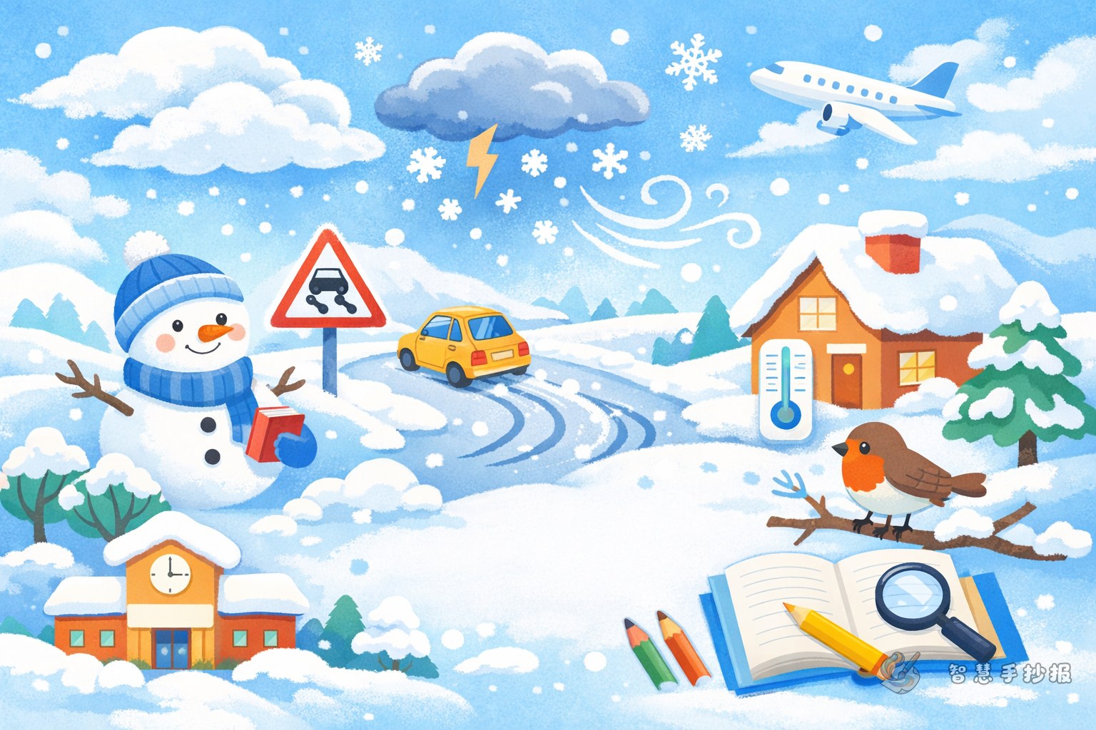 暴雪天气科普手抄报怎么写？内容素材与版面设计建议 - 智慧手抄报专题封面图