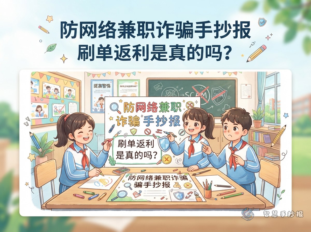 刷单返利是真的吗？防网络兼职诈骗手抄报怎么做 - 智慧手抄报专题封面图