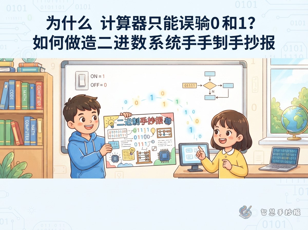 计算机为什么只认识0和1？二进制手抄报怎么做 - 智慧手抄报专题封面图