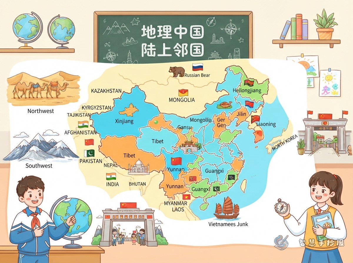 中国陆上邻国和边境省份手抄报怎么排版 - 智慧手抄报专题封面图