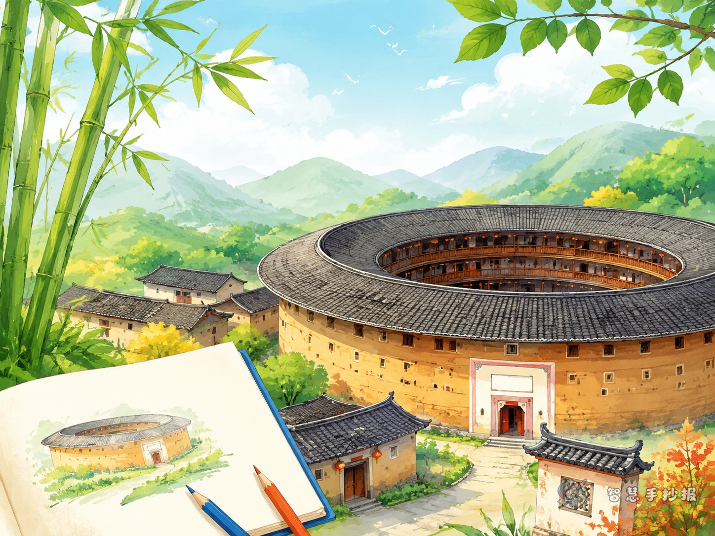 How to Make a Fujian Tulou Handwritten Newspaper with Traditional Architectural Style - Poster topic cover image