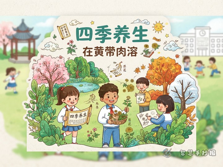 《黄帝内经》四季养生手抄报怎么设计 - 中国古代医学名家与养生智慧手抄报系列作品预览