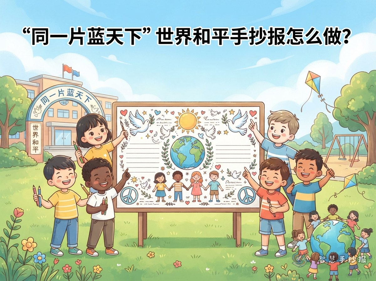 &ldquo;同一片蓝天下&rdquo;世界和平手抄报怎么做？ - 智慧手抄报专题封面图