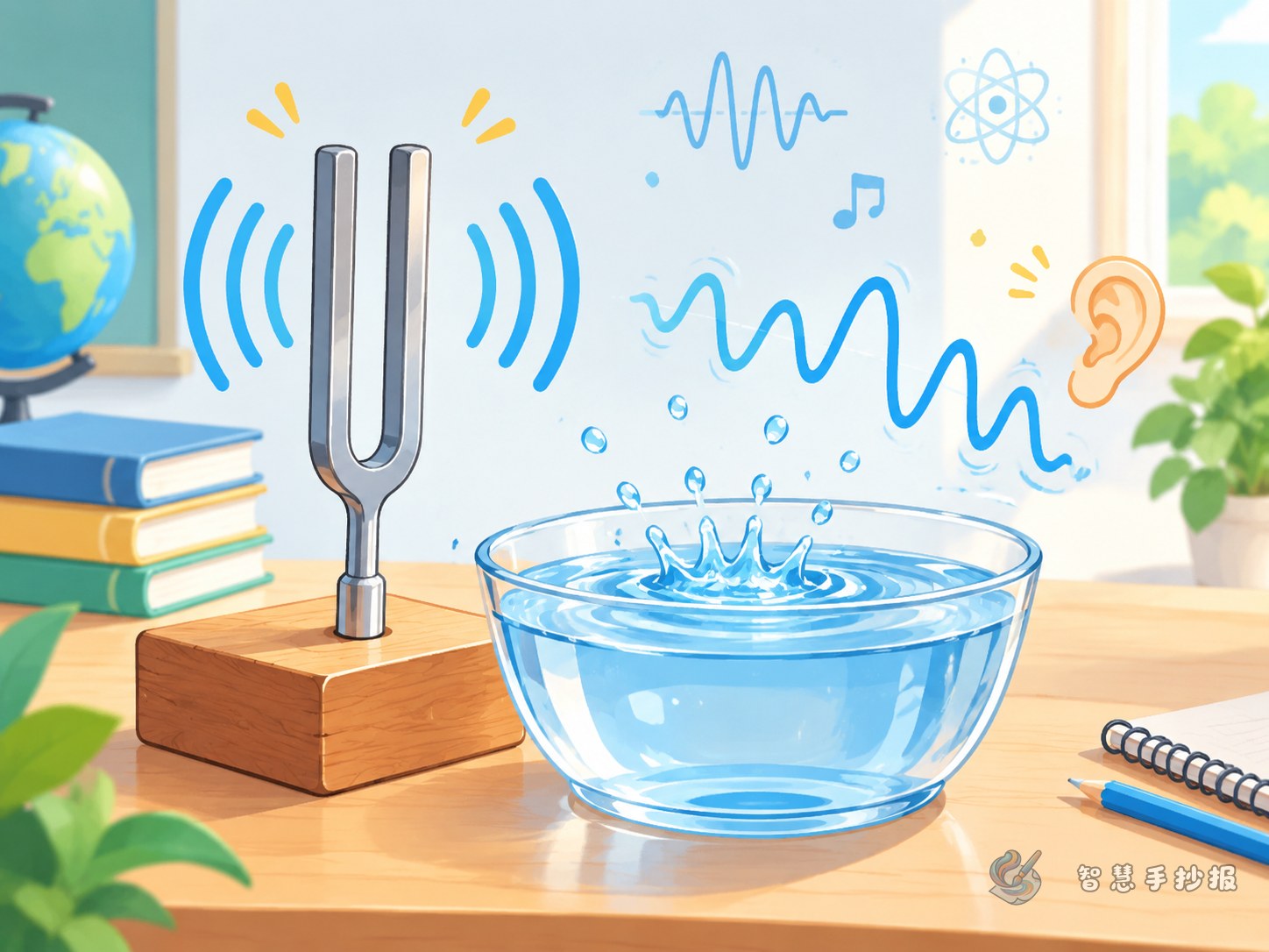 音叉和水花实验手抄报怎么做：把声音的振动画出来 - 智慧手抄报专题封面图