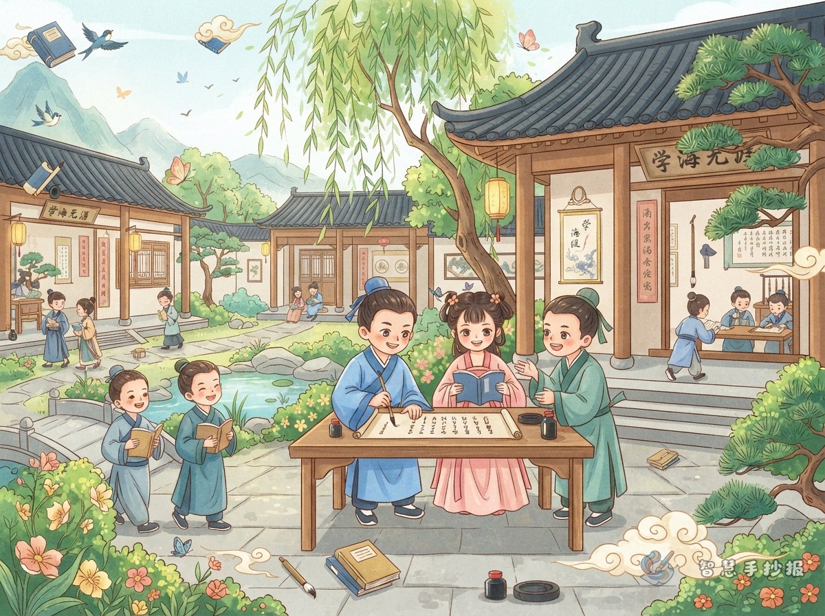 古代书院求学精神手抄报怎么画有故事感 - 智慧手抄报专题封面图