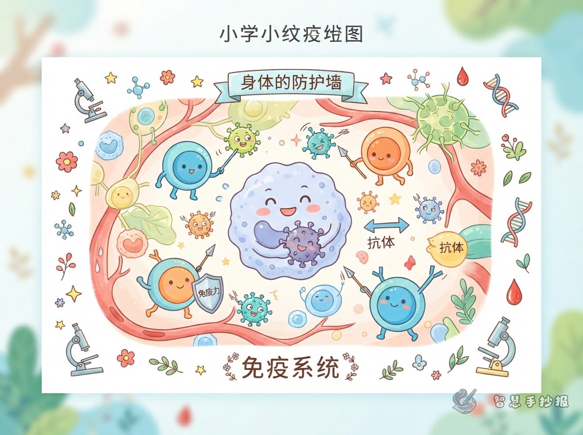 身体的防护墙是什么？免疫系统手抄报怎么画 - 智慧手抄报专题封面图