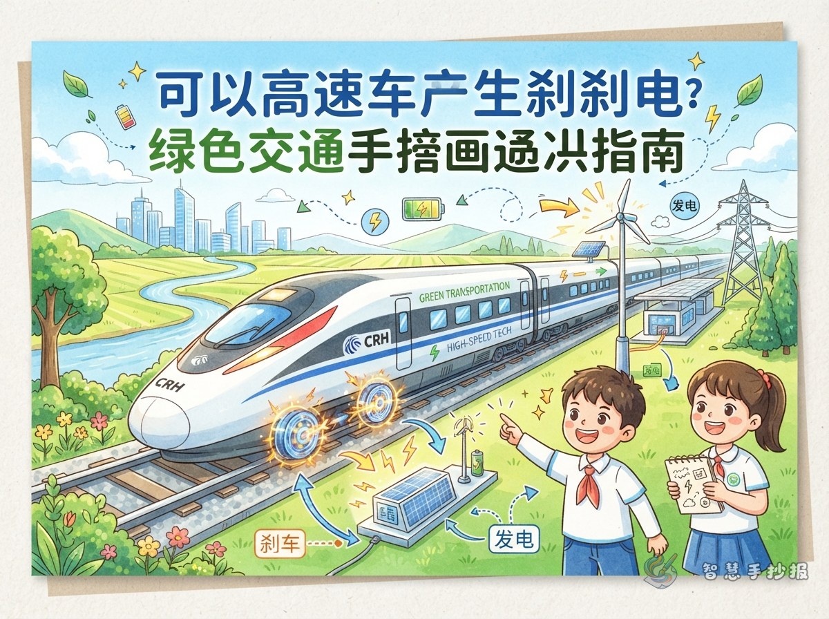 高铁刹车时也能发电吗？绿色交通手抄报怎么做 - 智慧手抄报专题封面图