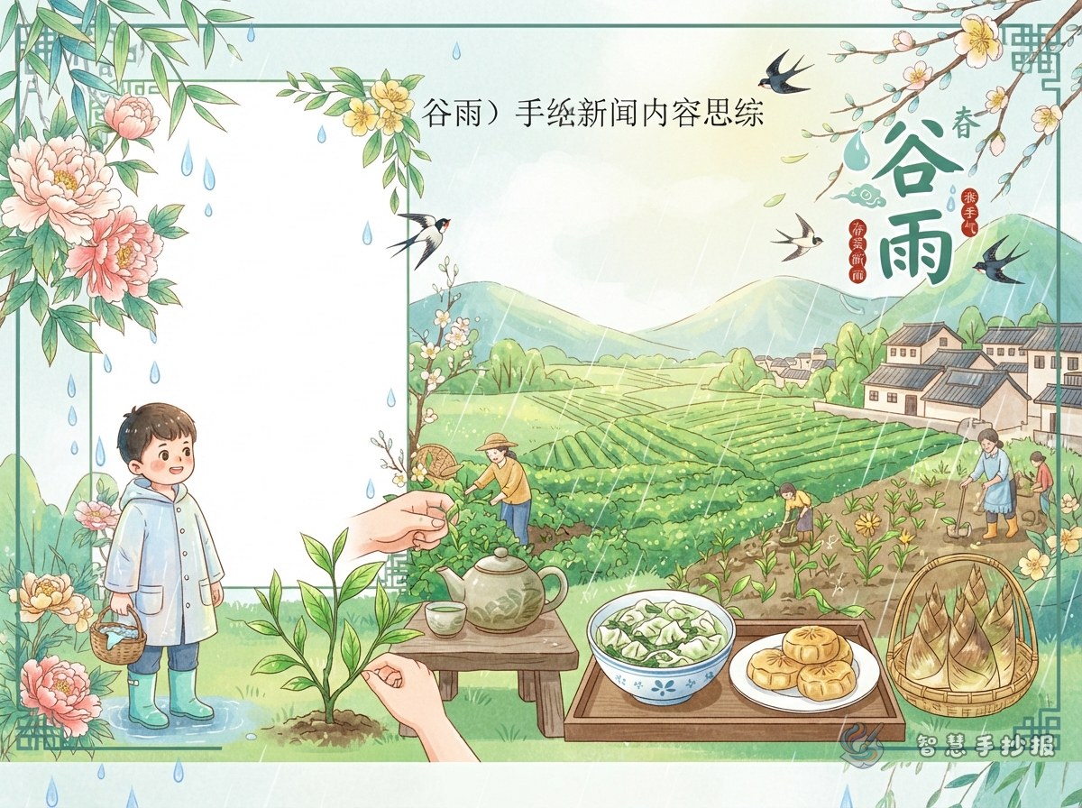 谷雨手抄报写什么？春雨、茶香与时令食物版面思路 - 智慧手抄报专题封面图