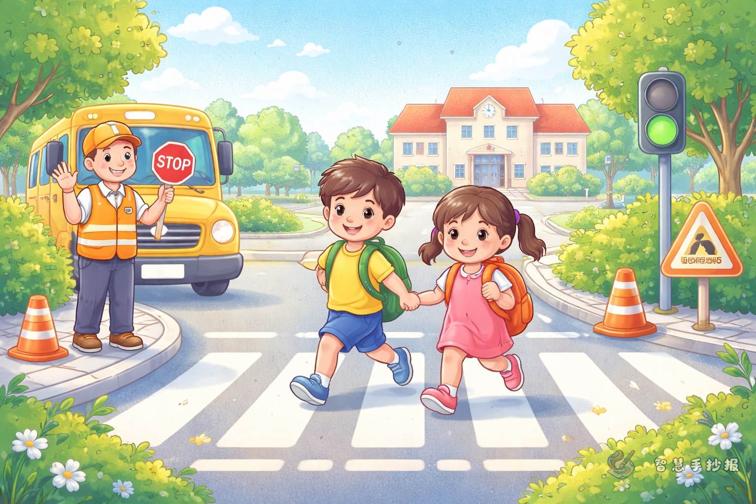 上下学交通安全手抄报怎么设计？校门口安全出行内容精选 - 智慧手抄报专题封面图