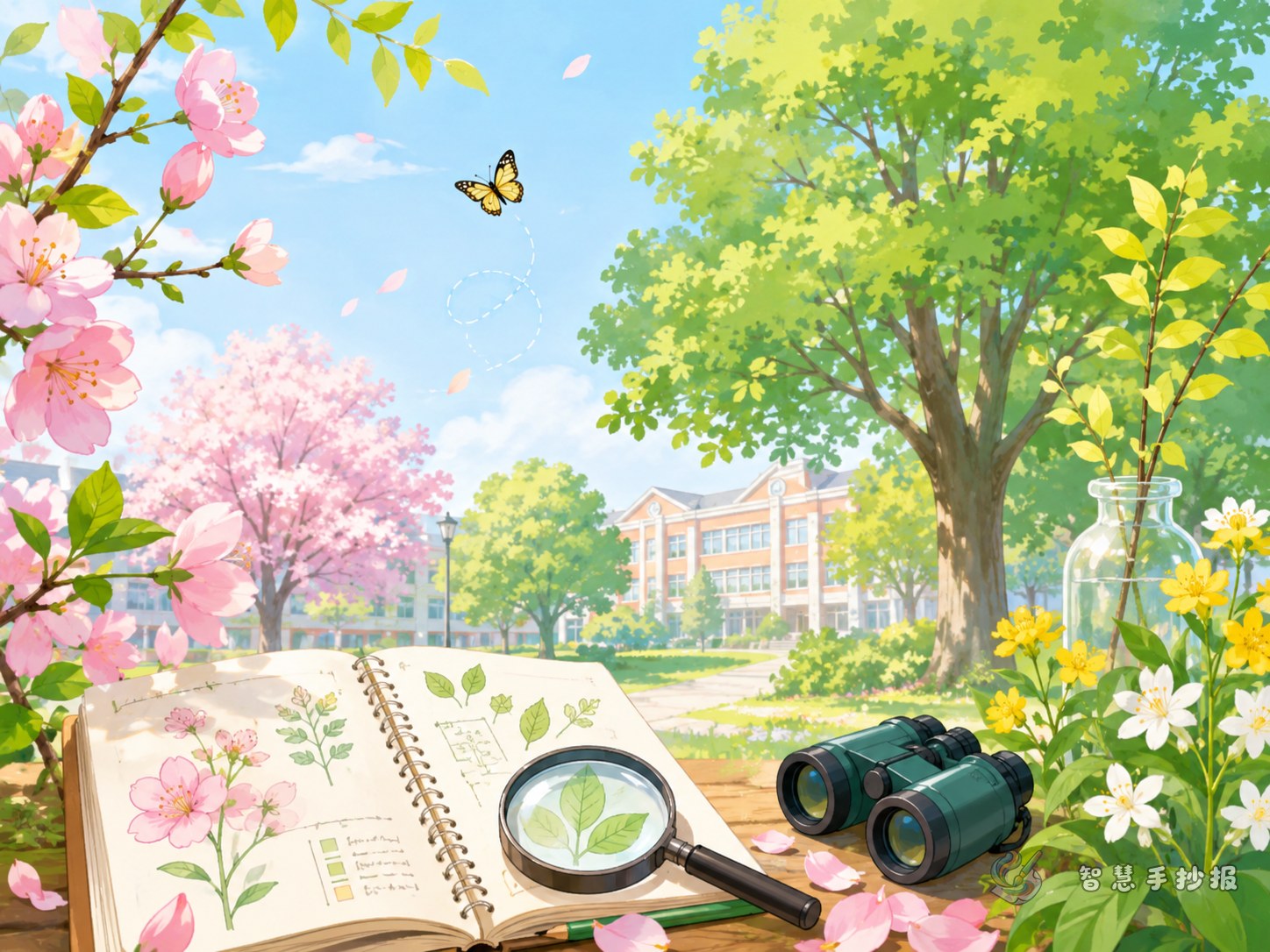 春天校园里的花和树怎么观察并做成手抄报？ - 智慧手抄报专题封面图