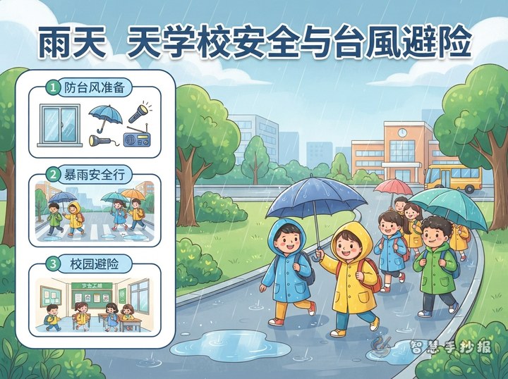 暴雨天上下学安全手抄报可以分成哪些栏目 - 防台风暴雨安全避险手抄报手抄报封面