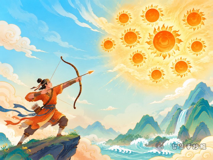How can a Houyi Shooting the Suns handout be divided into sections? - Preview of Folktales and Mythological Stories Handwritten Newspaper series