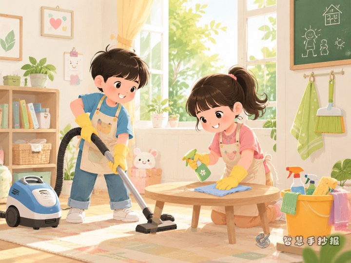 孩子家务成长记手抄报怎么做更有故事感？ - 家庭劳动分工与亲子家务手抄报系列作品预览