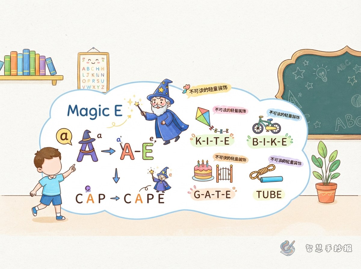 长元音magic e手抄报怎么画，单词和规则写哪些 - 智慧手抄报专题封面图
