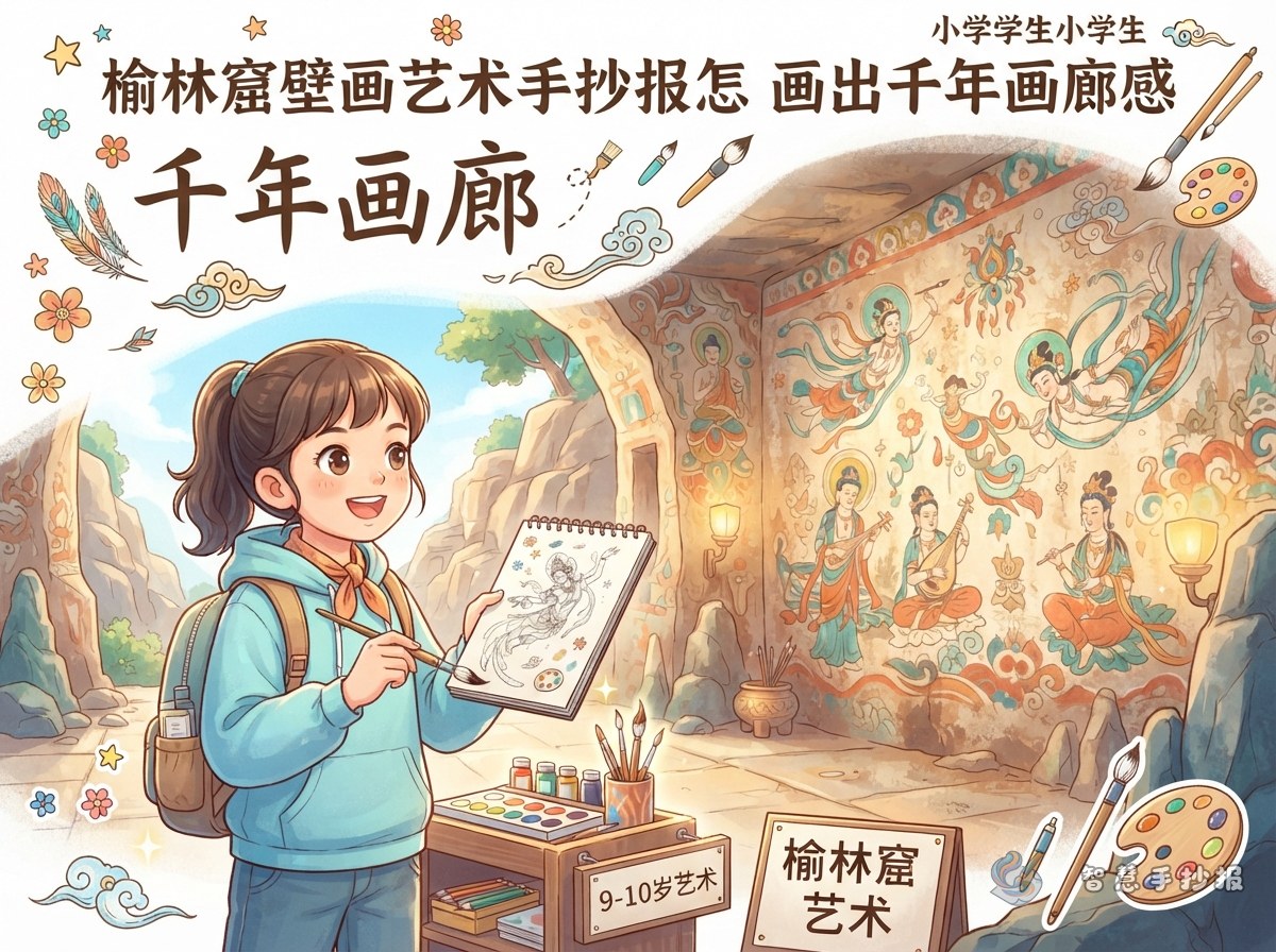 榆林窟壁画艺术手抄报怎么画出千年画廊感 - 智慧手抄报专题封面图