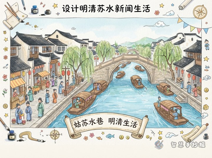 明清姑苏水巷生活手抄报怎么设计版面和栏目 - 相关内容封面