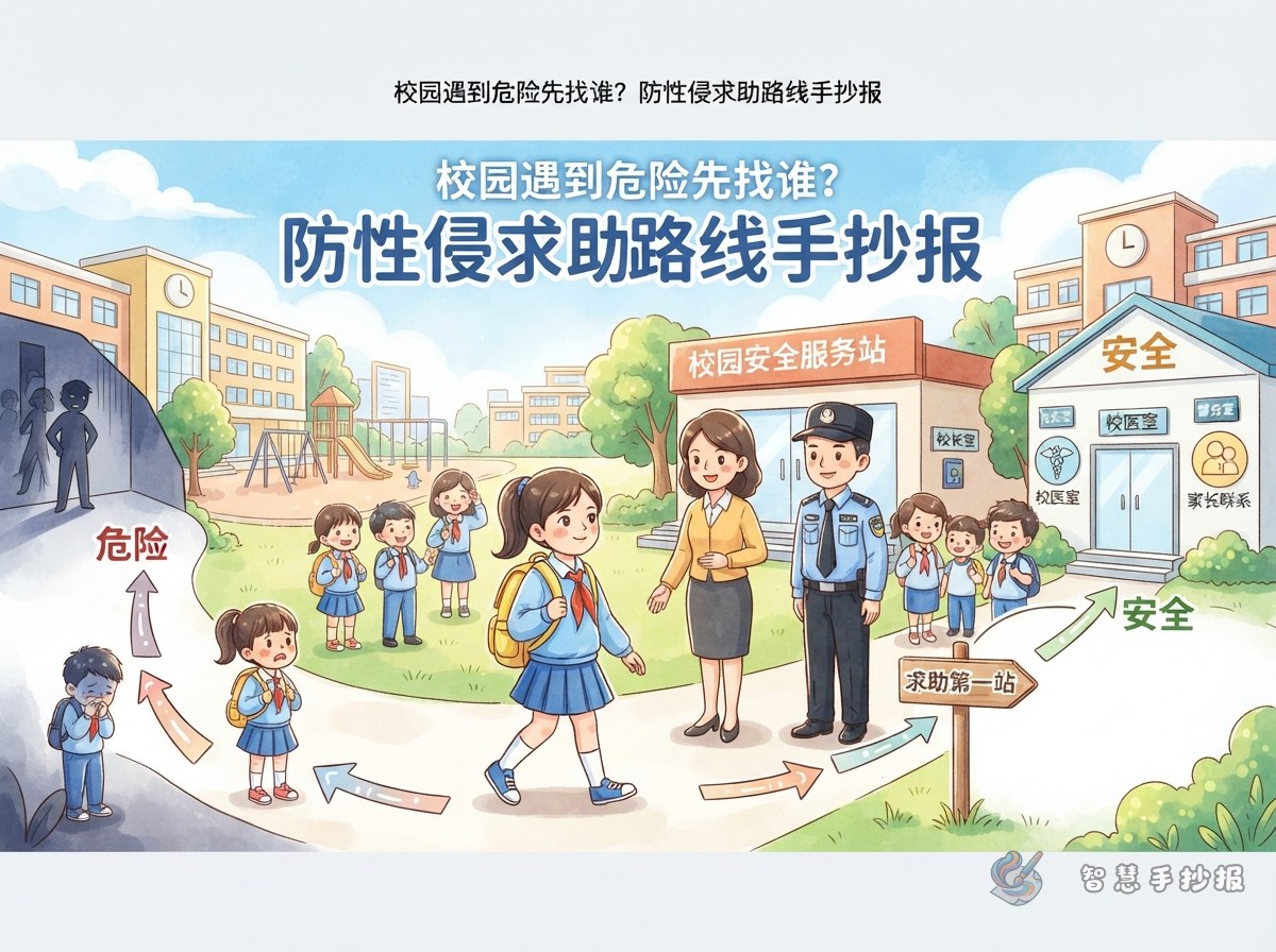校园遇到危险先找谁？防性侵求助路线手抄报 - 智慧手抄报专题封面图