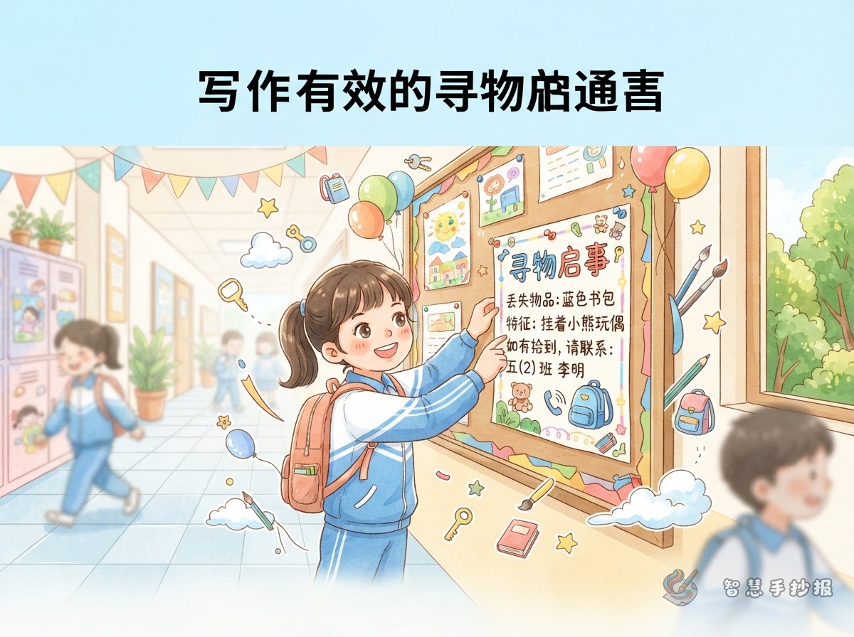 寻物启事手抄报怎样突出关键信息 - 智慧手抄报专题封面图
