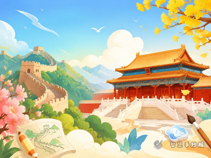 长城故宫手抄报边框和插图可以画什么 - 长城故宫名胜古迹手抄报系列作品预览