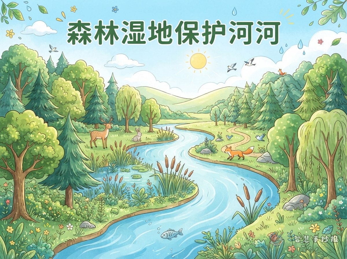 森林和湿地怎样守护河流手抄报怎么做 - 智慧手抄报专题封面图