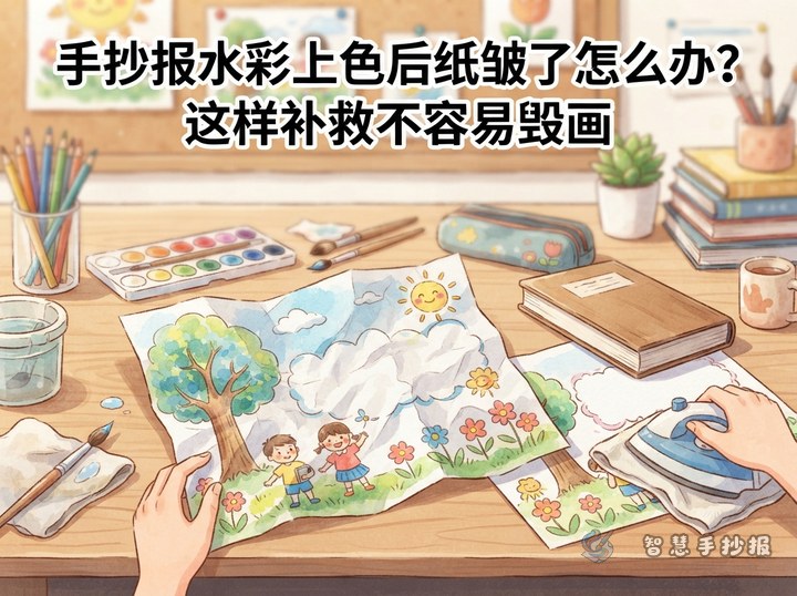 手抄报水彩上色后纸皱了怎么办？这样补救不容易毁画 - 相关内容封面