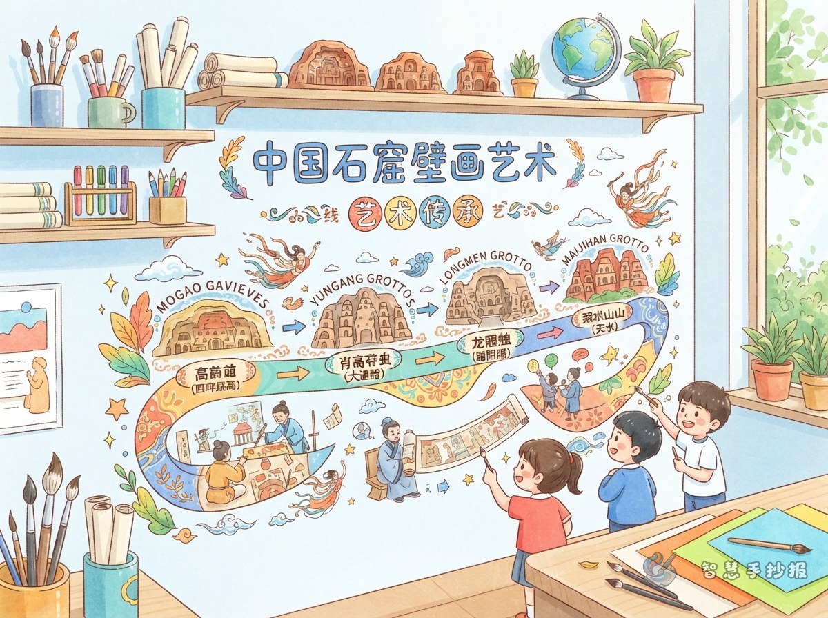 中国石窟壁画手抄报如何用时间线讲清艺术传承 - 智慧手抄报专题封面图