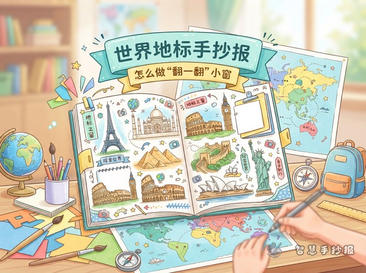 How to Make a Flip-Window World Landmarks Handwritten Poster - Sketch Topic Cover