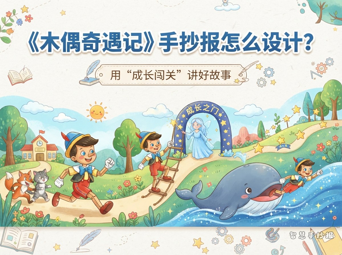 《木偶奇遇记》手抄报怎么设计？用&ldquo;成长闯关&rdquo;讲好故事 - Poster topic cover image