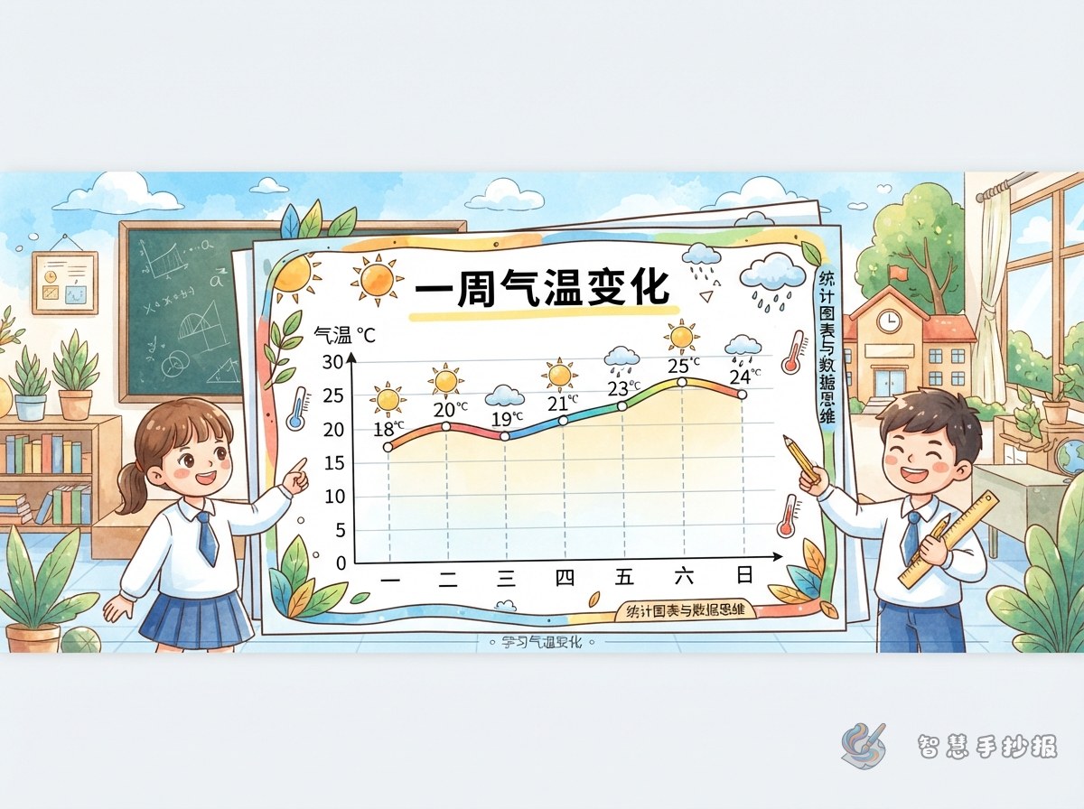 一周气温变化折线统计图手抄报怎么做？ - 智慧手抄报专题封面图