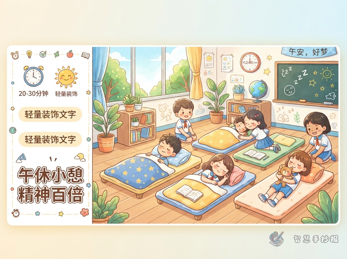 午休睡多久下午才不困？小学生午休时长手抄报这样安排 - 智慧手抄报专题封面图