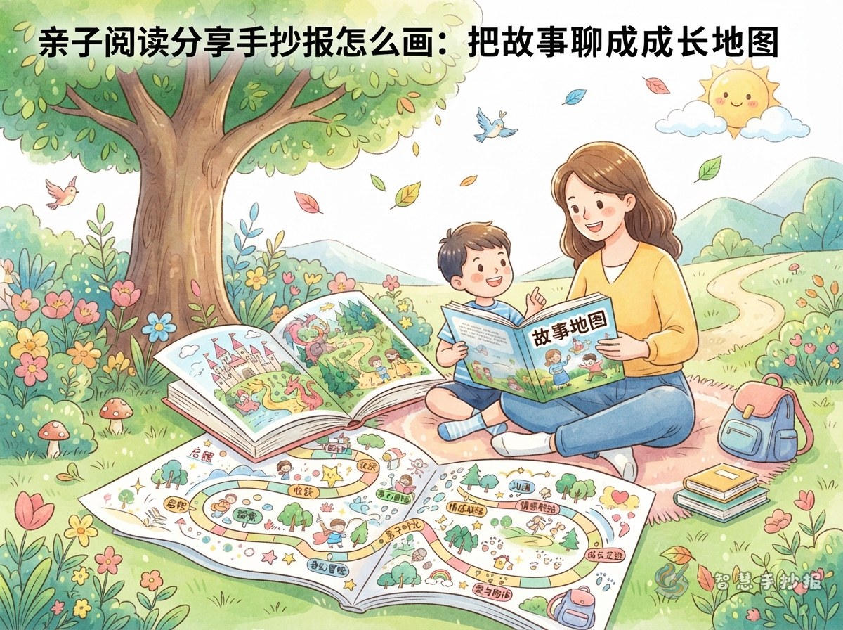 亲子阅读分享手抄报怎么画：把故事聊成成长地图 - 智慧手抄报专题封面图